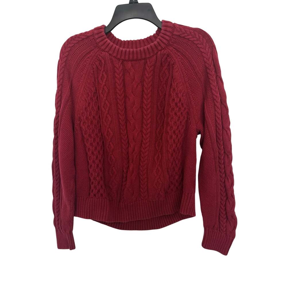 Gap Red Cable Knit Boxy Fit Crewneck Sweater L Fisherman Chunky Cotton
